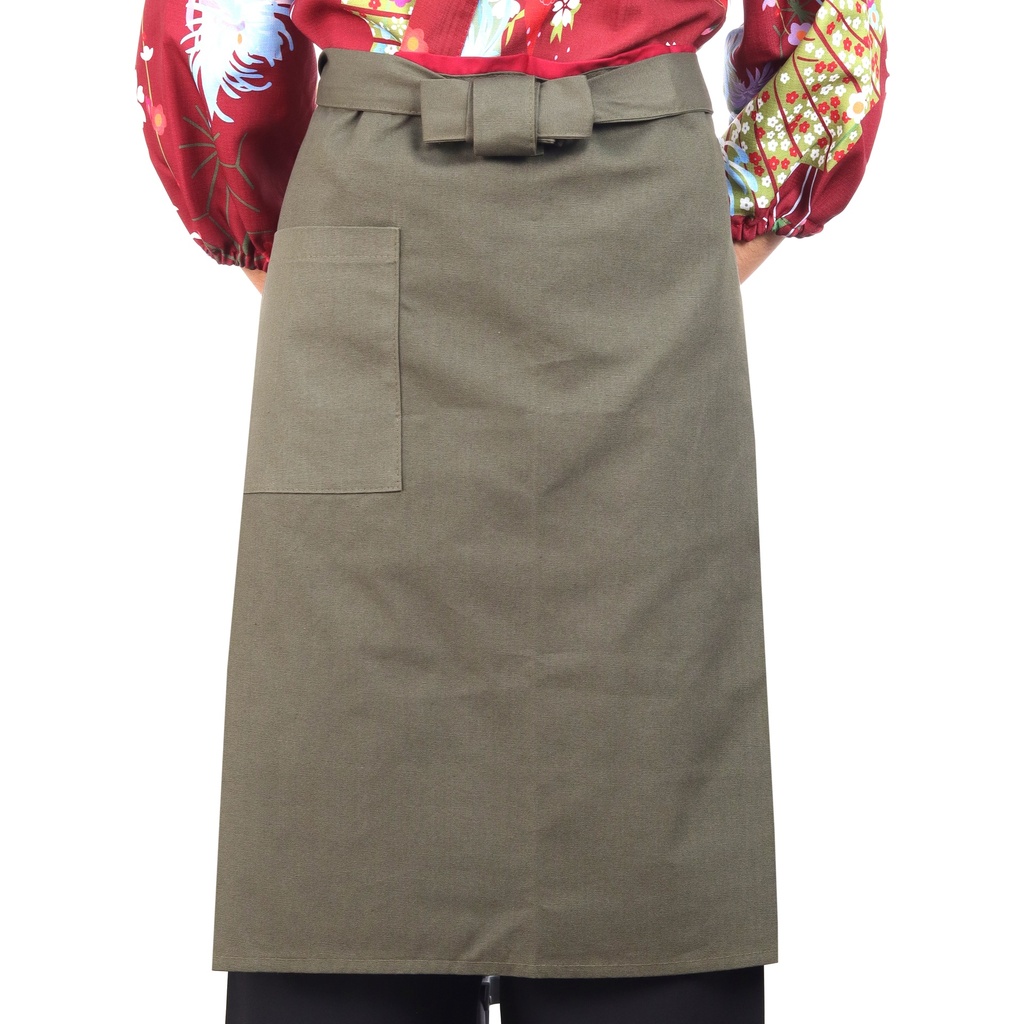 ผ้ากันเปื้อนพนักงานหญิงสีเขียวขี้ม้า 36x64 ซม.