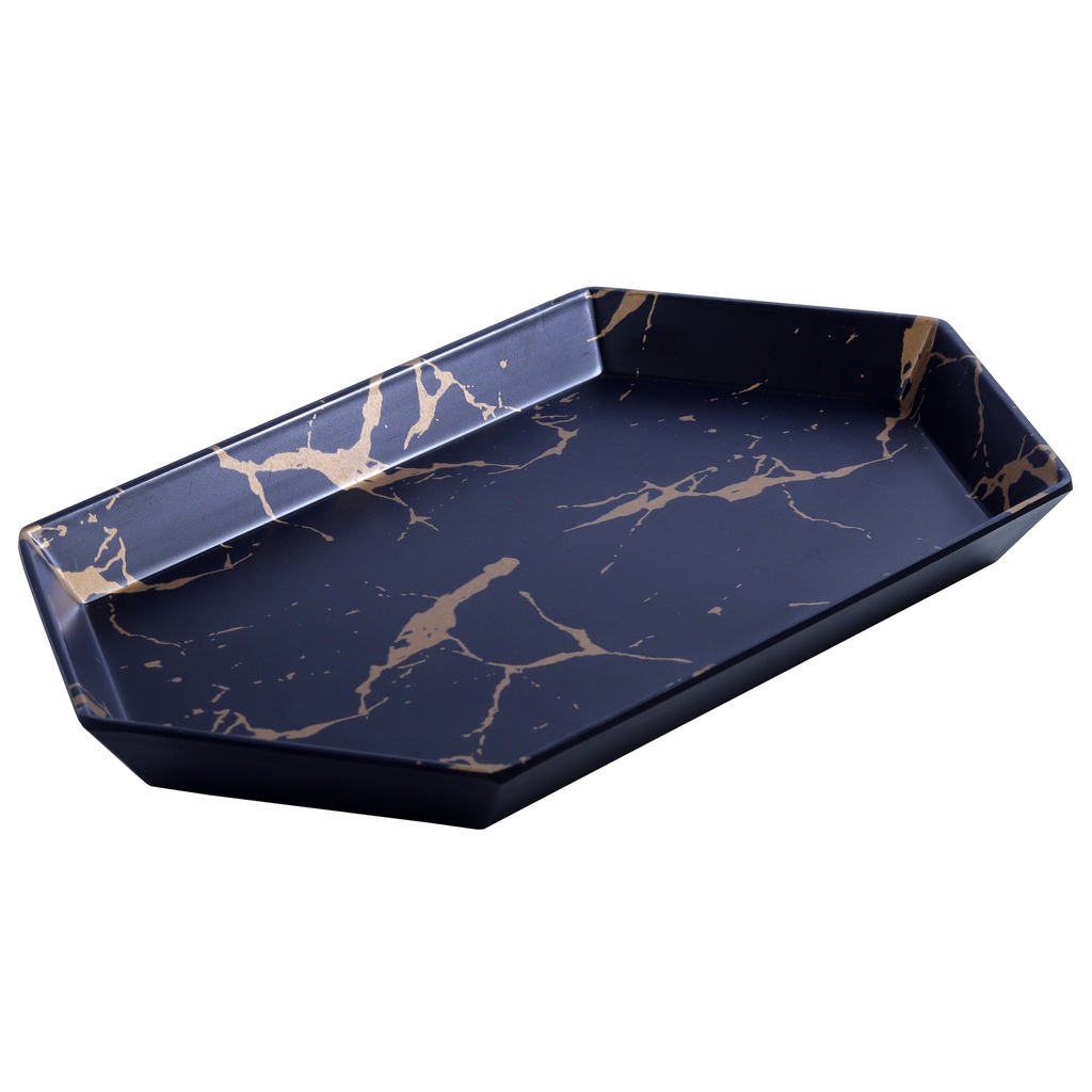 จานยาวหกเหลี่ยม 12.75 นิ้ว Black Marble (20-003)