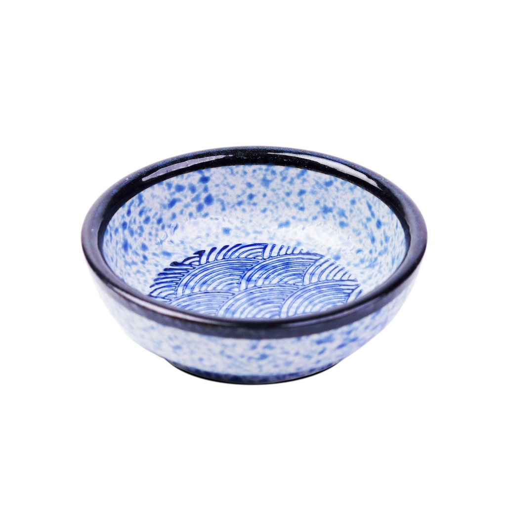 ถ้วยน้ำจิ้มกลมลายคลื่นสีน้ำเงิน 4 นิ้ว