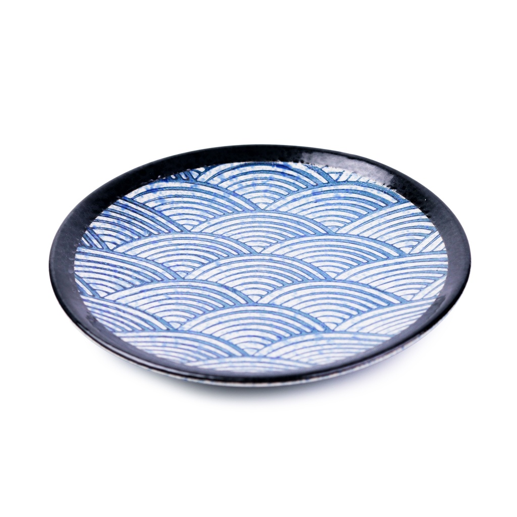 จานแบ่งกลมลายคลื่นสีน้ำเงิน 6 นิ้ว