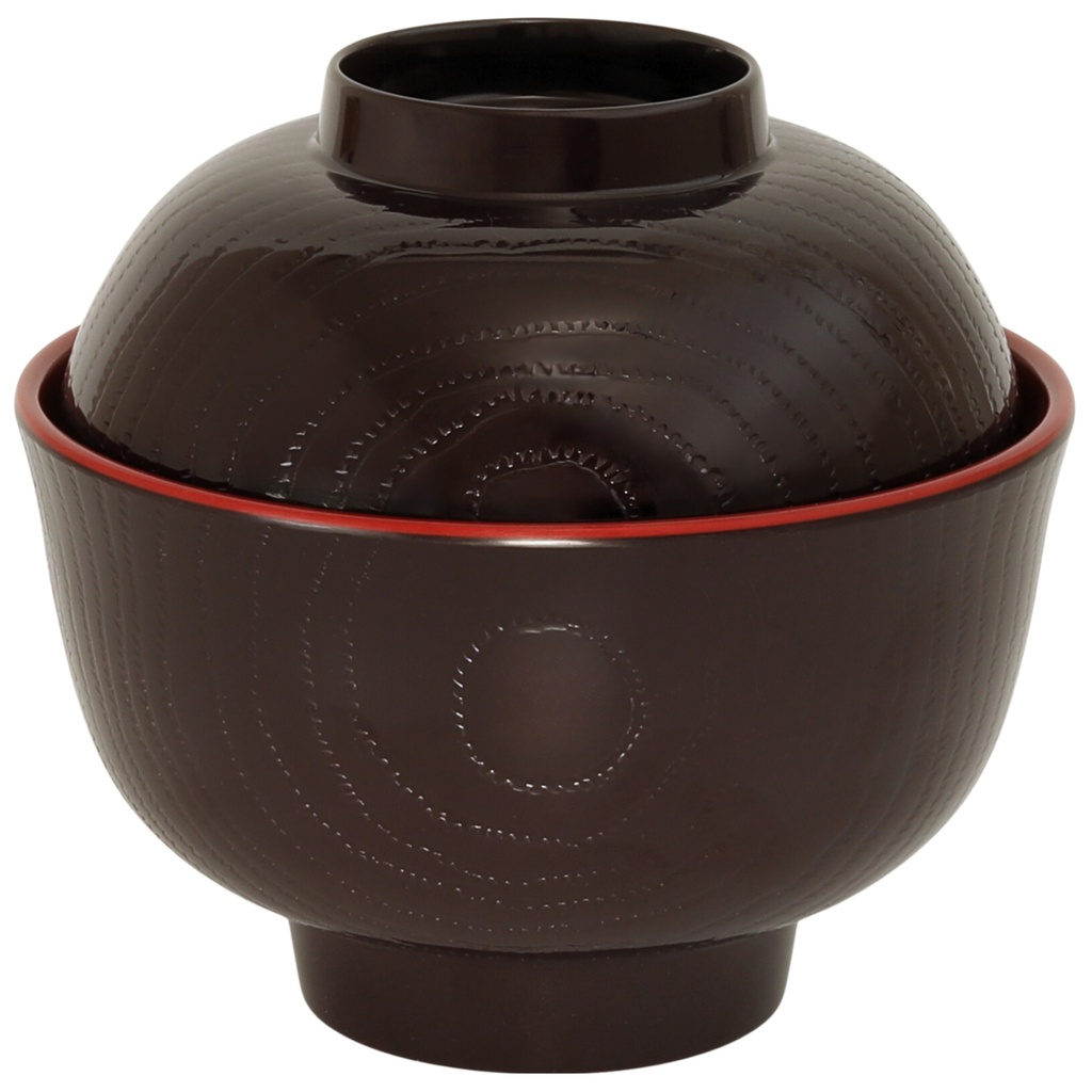 ชุดชามดงสีแดงบุริพร้อมฝาลายไม้ 5.25 นิ้ว