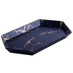 [MLM0224] จานยาวหกเหลี่ยม Black Marble 12.75 นิ้ว (20-003)