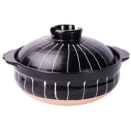 [CRM0805] หม้อดินเผาดำลายขีดสีขาว 24 ซม.